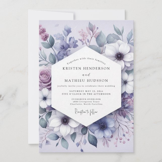 Lilac Floral Meadow Romance Wedding Einladung (Vorderseite)