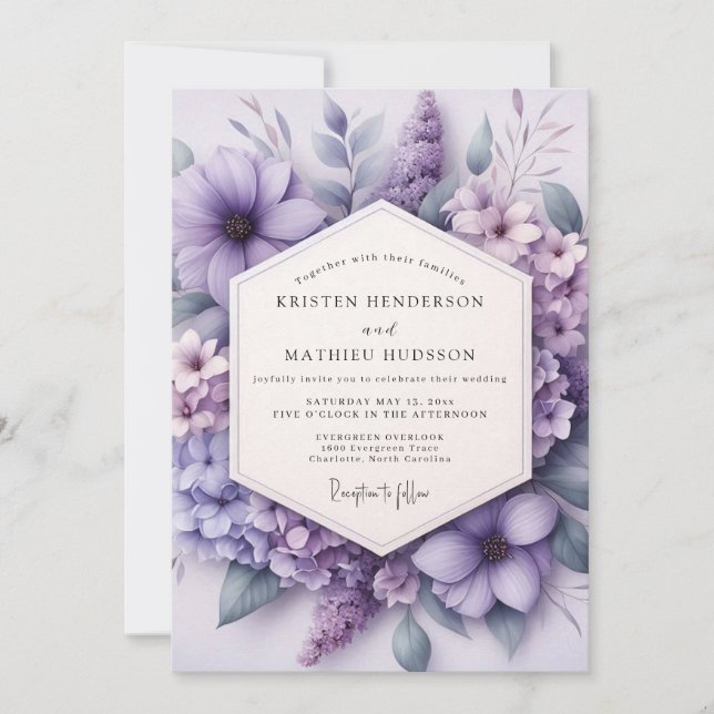 Lilac Floral Meadow Wedding Einladung (Vorderseite)