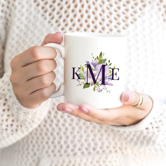 Lilac Floral Mit Monogramm Kaffeetasse (Von Creator hochgeladen)