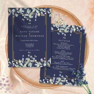 Lilac Floral Navy Blau alles in einer Hochzeit Det Einladung