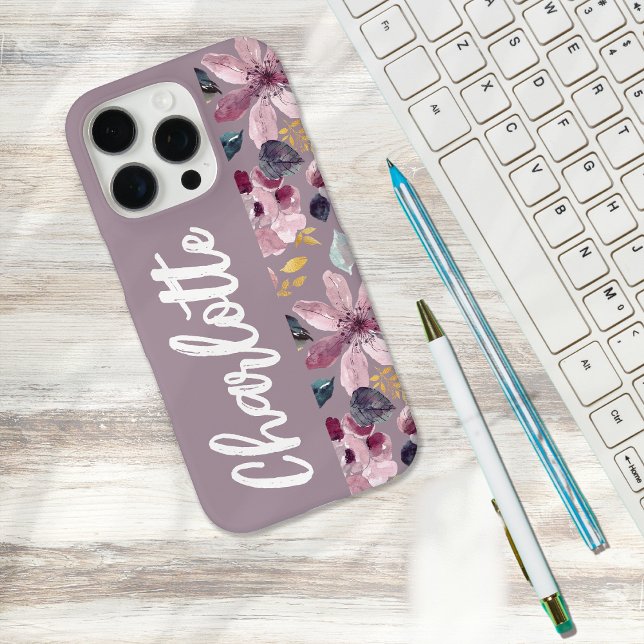 Lilac Floral Pattern Monogram  Case-Mate iPhone Hülle (Von Creator hochgeladen)