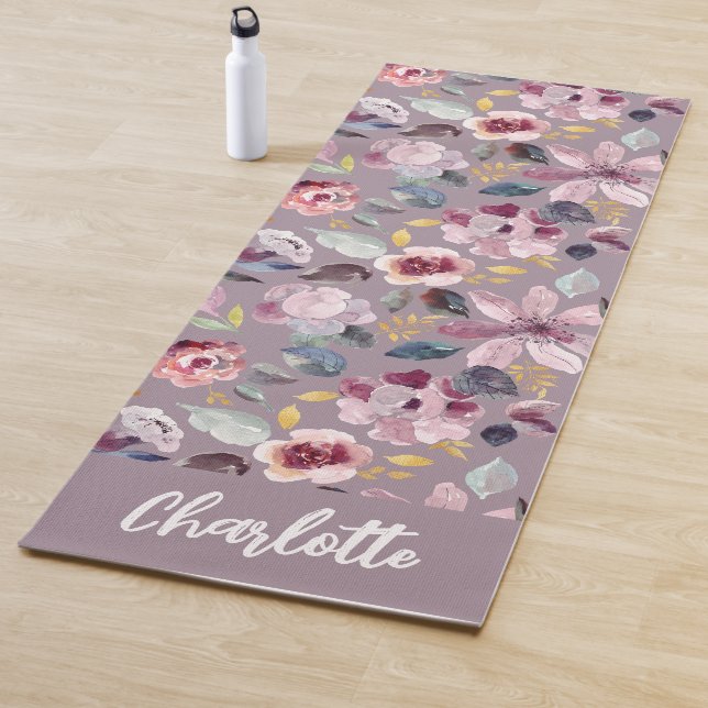 Lilac Floral Pattern Monogram  Yogamatte (Beispiel)