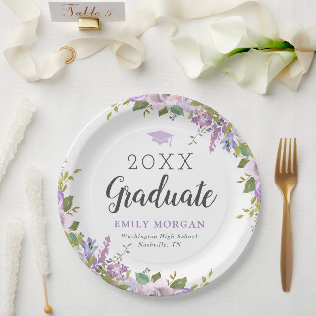 Lilac Floral Personalisiert Graduation Party Pappteller (Hochzeit)