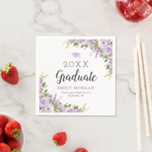Lilac Floral Personalisiert Graduation Party Serviette
