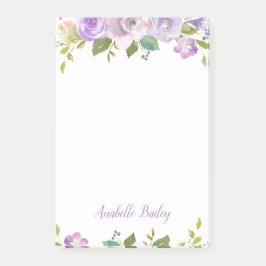 Lilac Floral Personalisiert Monogramm Post-it Klebezettel