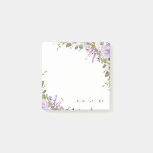 Lilac Floral Personalisiert Teachname Post-it Klebezettel