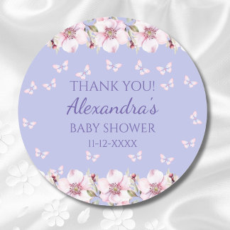 Lilac Floral Pink Butterfly Baby Dusche Vielen Dan Runder Aufkleber
