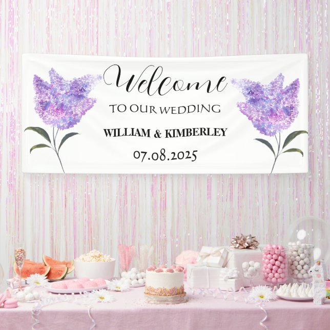 Lilac Floral Purple Flowers Rustic Elegante Weddin Banner (Party)