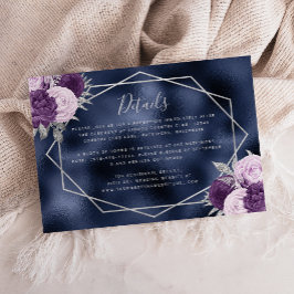 Lilac Floral Silver Navy Blue Foil Hochzeitsdetail Begleitkarte