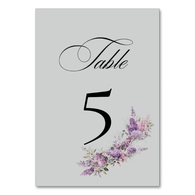 Lilac floral Table Number Card Tischnummer (Vorderseite)