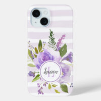 Lilac Floral und Streifen Monogramm