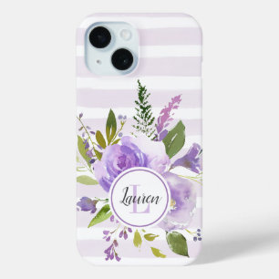Lilac Floral und Streifen Monogramm Case-Mate iPhone Hülle