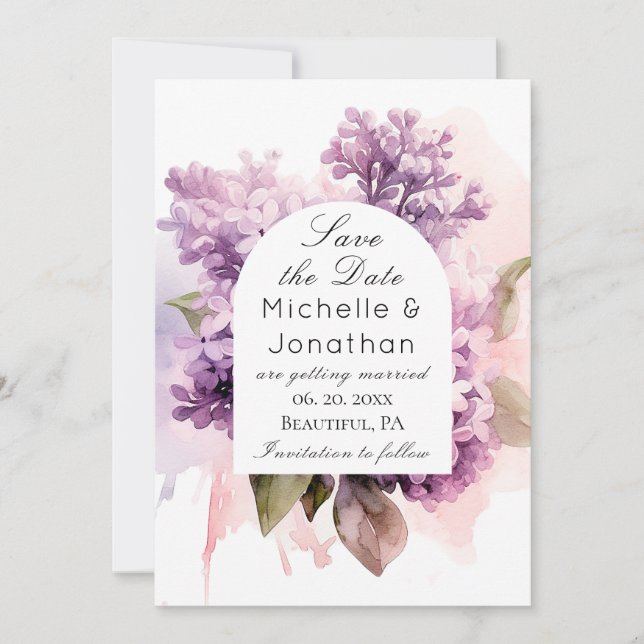 Lilac Floral Watercolor Christliche Bibelhochzeit Save The Date (Vorderseite)