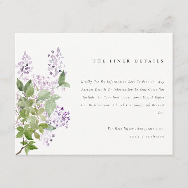 Lilac Floral Wreath Hütte Garden Wedding Detail Begleitkarte (Vorderseite)