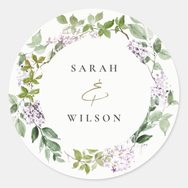 Lilac Floral Wreath Hütte Garden Wedding Runder Aufkleber (Vorderseite)