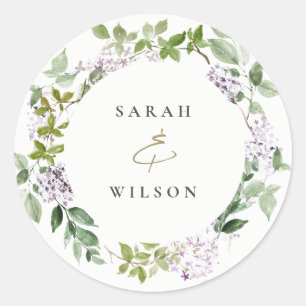 Lilac Floral Wreath Hütte Garden Wedding Runder Aufkleber