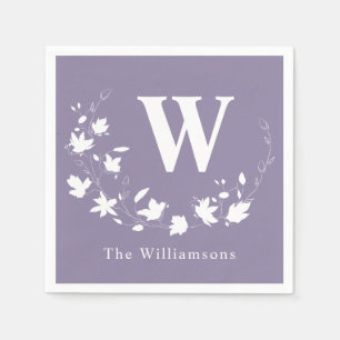 Lilac Floral Wreath Line Mit Monogramm Classic Serviette
