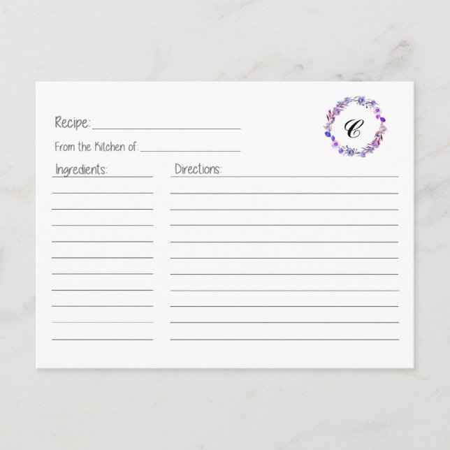 Lilac Floral Wreath Rezept Card Postkarte (Vorderseite)