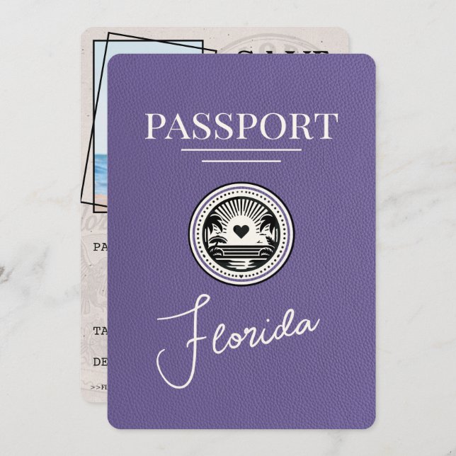 Lilac Florida Passport Save the Date (Vorne/Hinten)