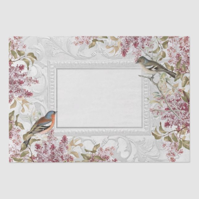 Lilac Flower Bird French Ornate Frame Decoupage    Seidenpapier (Vorderseite)