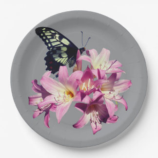 Lilac Flowers and Butterfly Paper Plates Pappteller