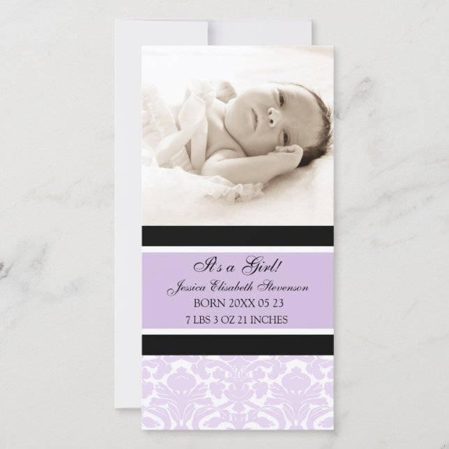 Lilac Foto Template New Baby Birth Ankündigung (Vorderseite)