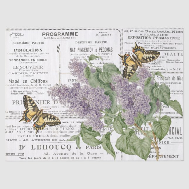 Lilac Frack Butterfly French Newspapier Ads Seidenpapier (Vorderseite)