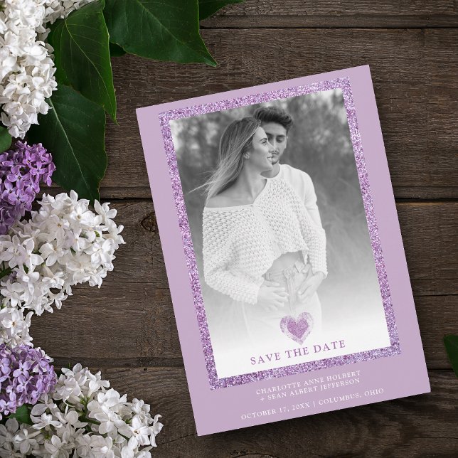 Lilac Frame Sparkle Minimalistisches Foto Verlobte (Von Creator hochgeladen)