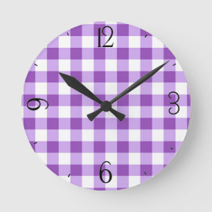 Lilac Gingham Clock Runde Wanduhr