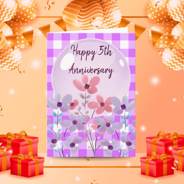 Lilac Gingham Floral 5. Wedding Anniversary Gesche Karte (Von Creator hochgeladen)