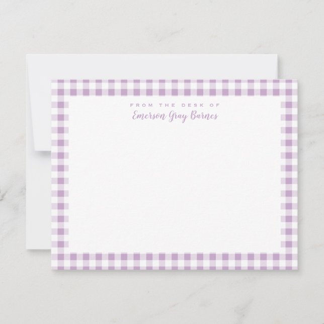 Lilac Gingham Karo Personal Stationery Card Dankeskarte (Vorderseite)