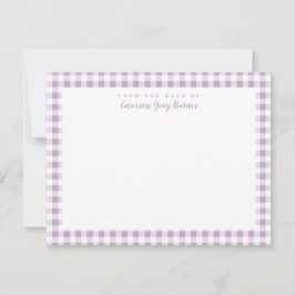 Lilac Gingham Karo Personal Stationery Card Dankeskarte
