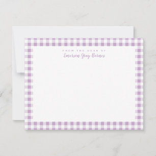 Lilac Gingham Karo Personal Stationery Card Dankeskarte