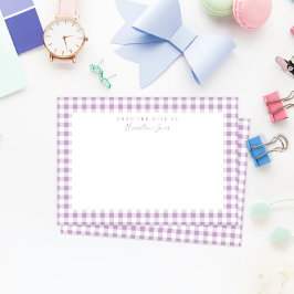 Lilac Gingham Karo Personal Stationery Card Dankeskarte