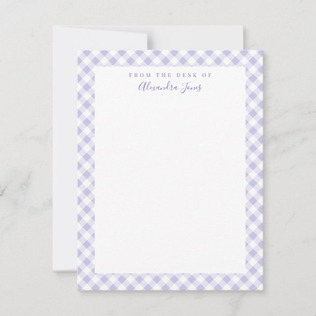 Lilac Gingham Karo Personal Stationery Note Card Dankeskarte (Vorderseite)