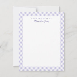 Lilac Gingham Karo Personal Stationery Note Card Dankeskarte