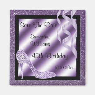 Lilac Glittery Stiletto & Streamers 45. Geburtstag Magnet