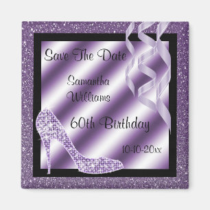 Lilac Glittery Stiletto & Streamers 60. Geburtstag Magnet