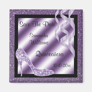 Lilac Glittery Stiletto & Streamers Quinceañera Magnet