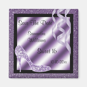 Lilac Glittery Stiletto & Streamers Sweet 16 Magnet