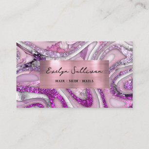 Lilac Glitzer Fluid Marble Business Card Visitenkarte