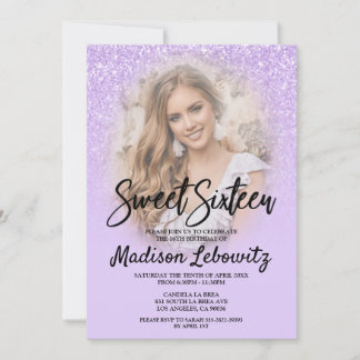 Lilac Glitzer Glam Sweet 16 Foto Einladung