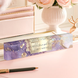 Lilac Glitzer Watercolor Imitate Golden Fossil Namensplakette
