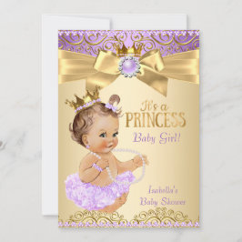 Lilac Gold Ballerina Princess Baby Dusche Brünett Einladung