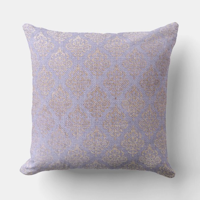 Lilac Gold Damask Reversible Decorative Pillow Kissen (Vorderseite)