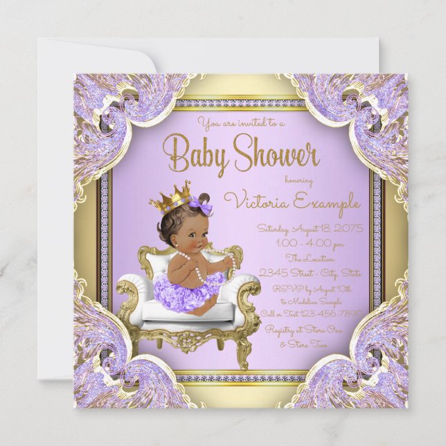Lilac Gold Ethnic Princess Baby Shower Einladungen (Vorderseite)