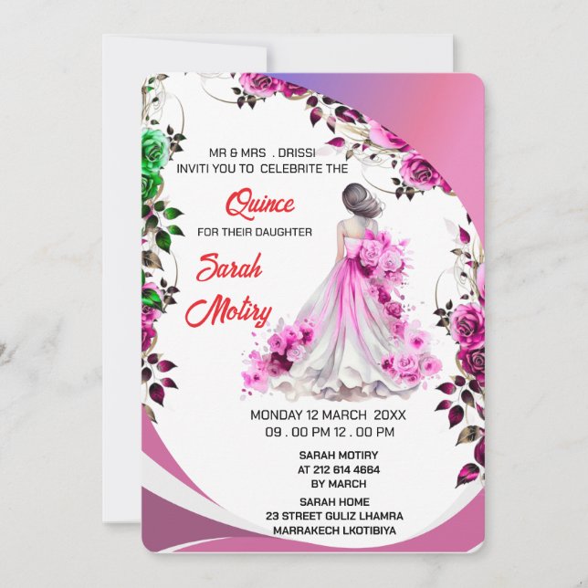 Lilac Gold Floral Butterfly Princess Quinceanera I Einladung (Vorderseite)