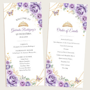 Lilac Gold Floral Quinceanera Programm