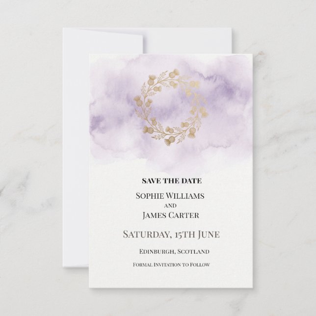 Lilac Gold Kranz Hochzeit Save The Date (Vorderseite)
