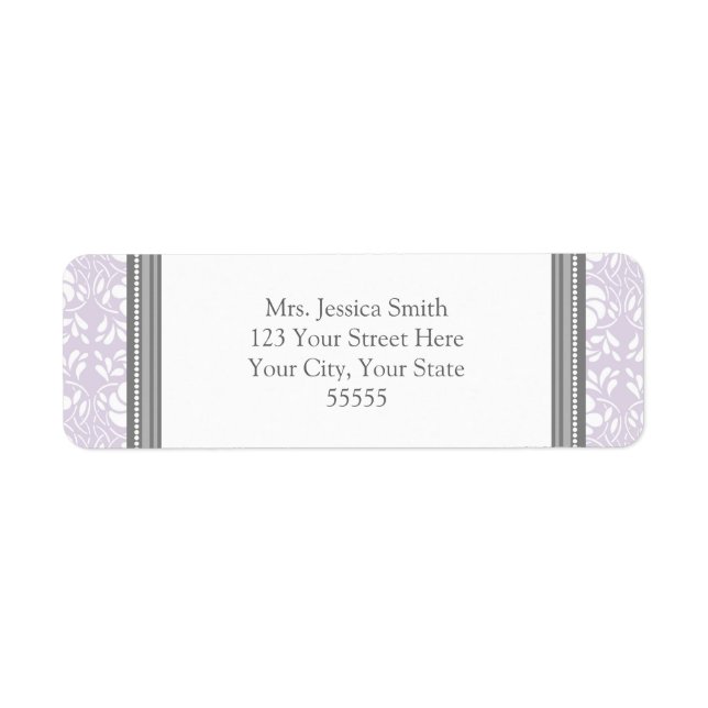 Lilac Gray Damask Custom Rücksendeadressen-Aufkleb (Vorne)
